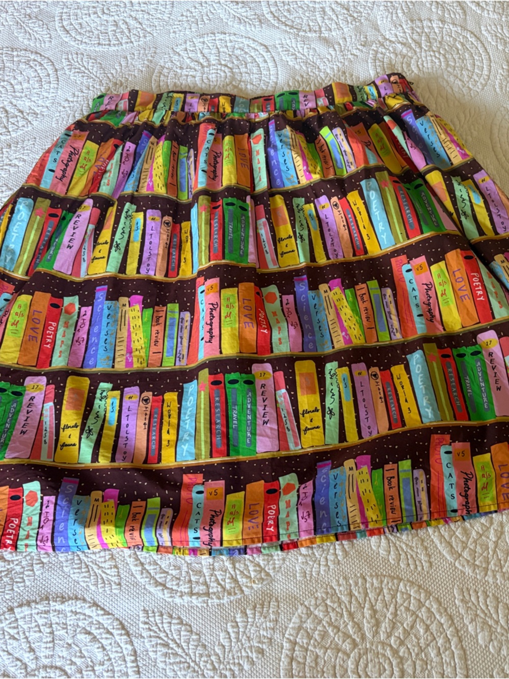 Modcloth Multicolor A-Line Skirt with Book Spine Print on Brown